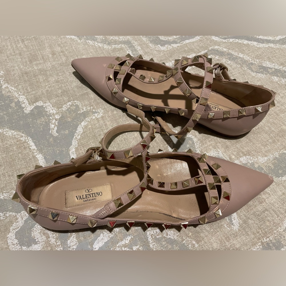 Valentino Dusty Pink Patent Leather Rockstud Caged Ballet Flats Size 38 - Picture 10 of 11